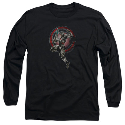 Justice League Movie Cyborg Mens Long Sleeve Shirt Black Officially Licensed