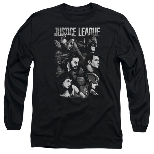 Justice League Movie Pushing Forward Mens Long Sleeve Shirt Black Officially Licensed