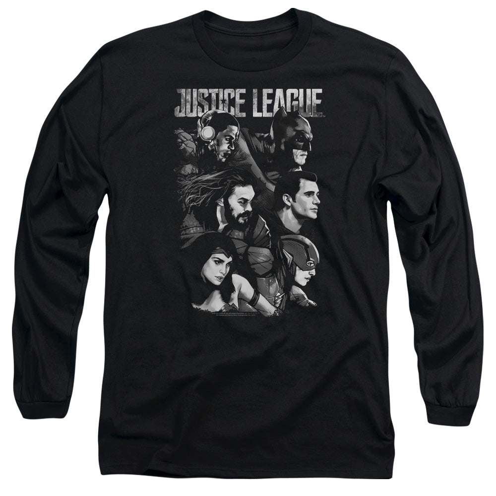Justice League Movie Pushing Forward Mens Long Sleeve Shirt Black Officially Licensed
