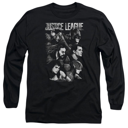 Justice League Movie Pushing Forward Mens Long Sleeve Shirt Black Officially Licensed