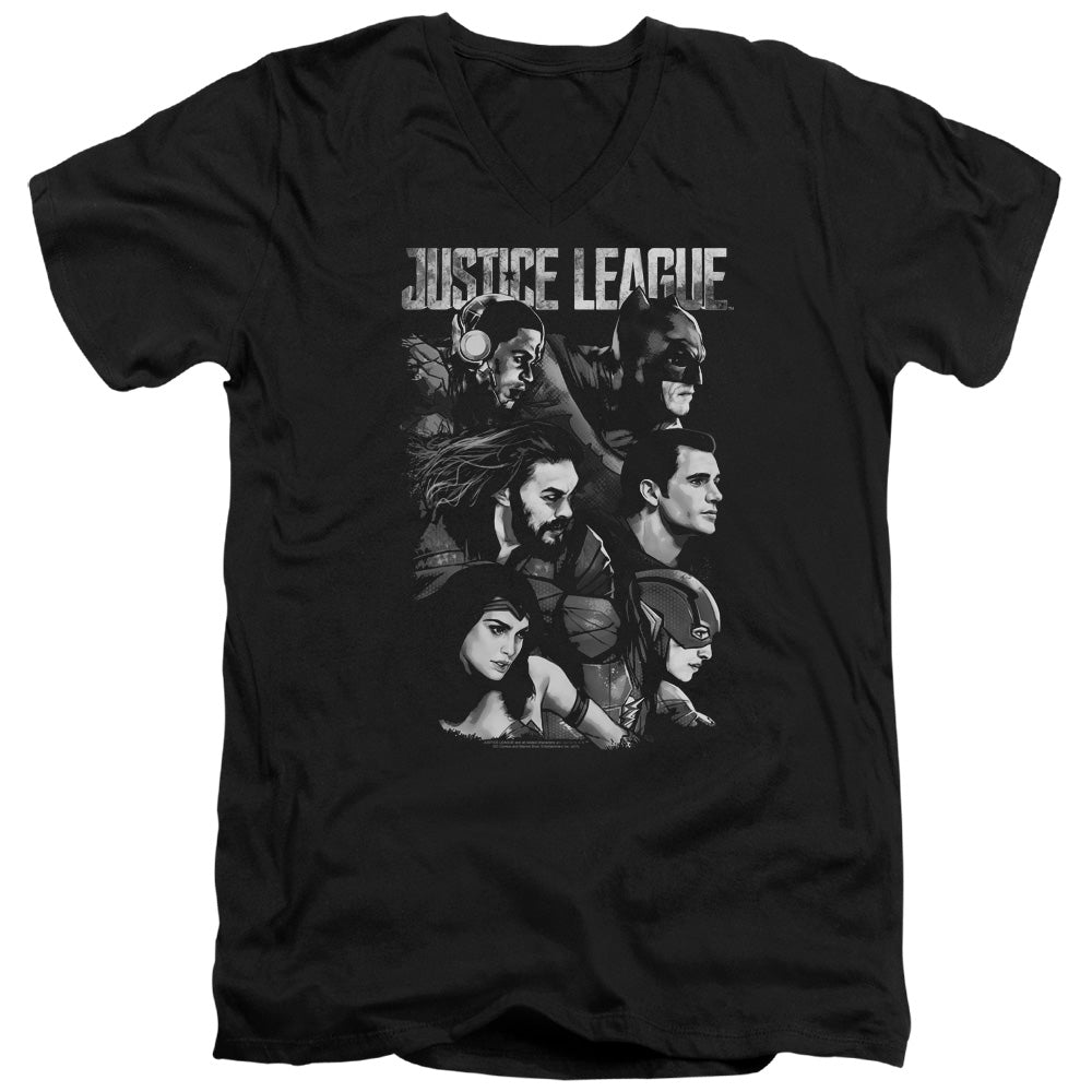 Justice League Movie Pushing Forward Mens Slim Fit V-Neck T Shirt Black