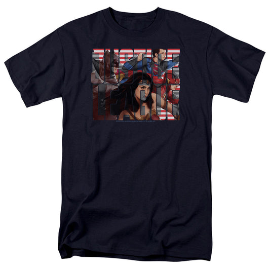 Justice League Movie Rally Mens T Shirt Navy Blue