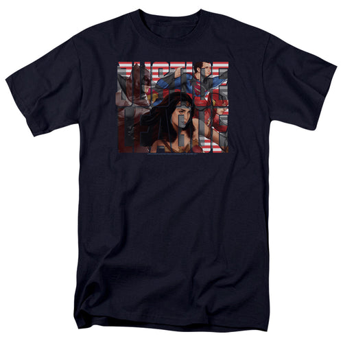 Justice League Movie Rally Mens T Shirt Navy Blue