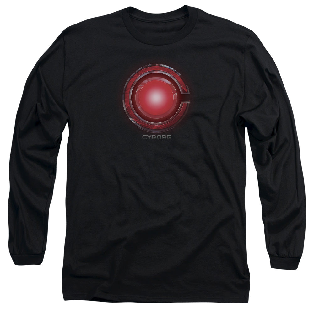 Justice League Movie Cyborg Logo Mens Long Sleeve Shirt Black Officially Licensed