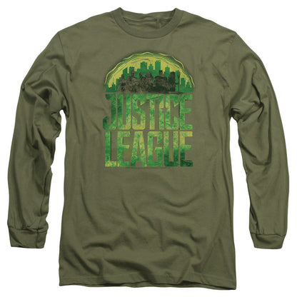 Justice League Movie Kryptonite Mens Long Sleeve Shirt Military Green Officially Licensed