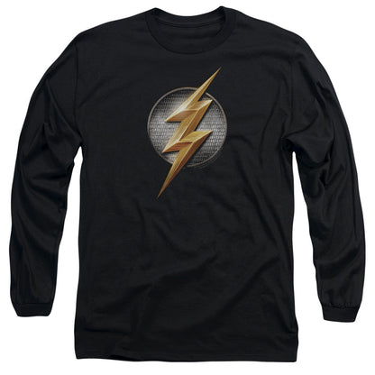 Justice League Movie Flash Logo Mens Long Sleeve Shirt Black Officially Licensed