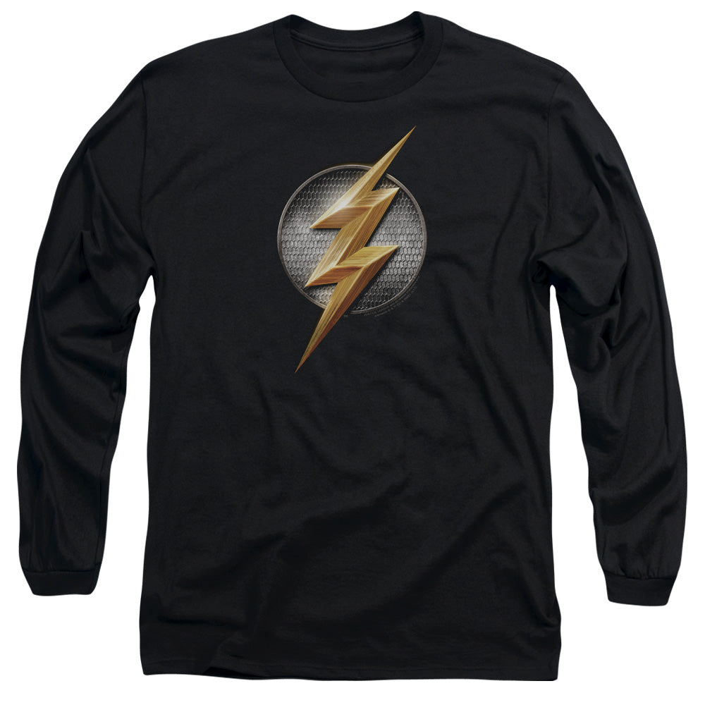Justice League Movie Flash Logo Mens Long Sleeve Shirt Black Officially Licensed