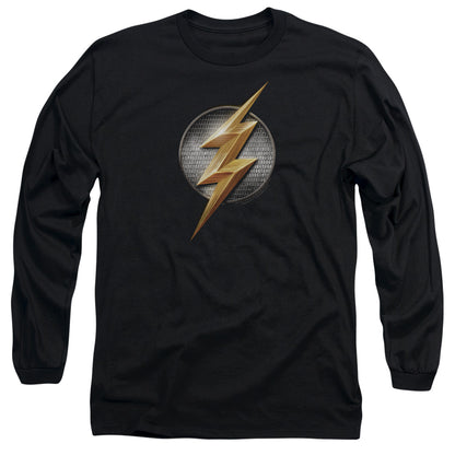 Justice League Movie Flash Logo Mens Long Sleeve Shirt Black Officially Licensed