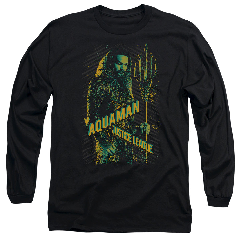 Justice League Movie Aquaman Mens Long Sleeve Shirt Black Officially Licensed