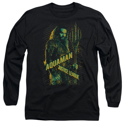 Justice League Movie Aquaman Mens Long Sleeve Shirt Black Officially Licensed