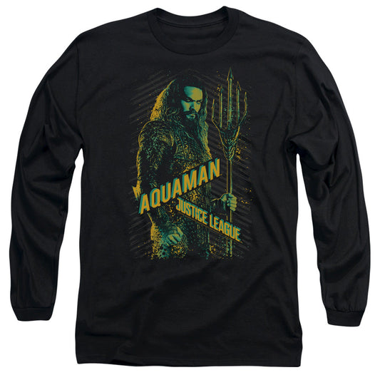 Justice League Movie Aquaman Mens Long Sleeve Shirt Black Officially Licensed
