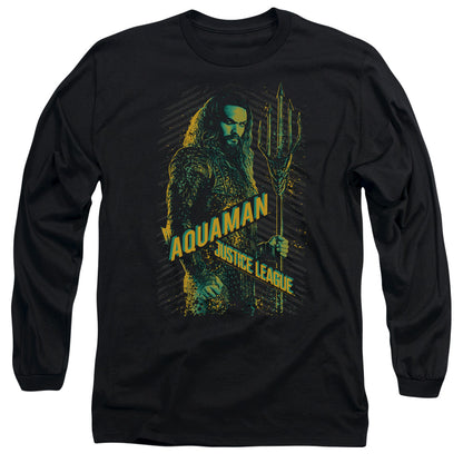 Justice League Movie Aquaman Mens Long Sleeve Shirt Black Officially Licensed