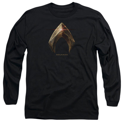 Justice League Movie Aquaman Logo Mens Long Sleeve Shirt Black Officially Licensed