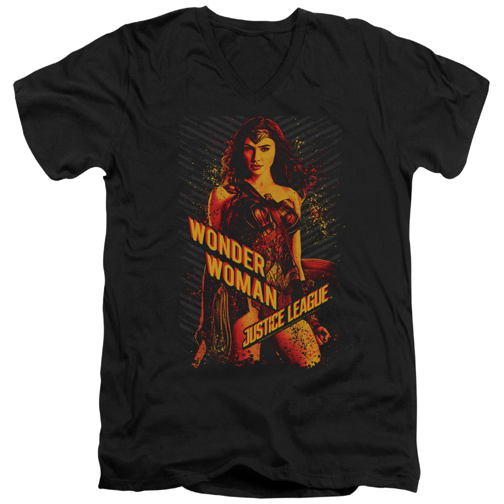 Justice League Movie Wonder Woman Mens Slim Fit V-Neck T Shirt Black