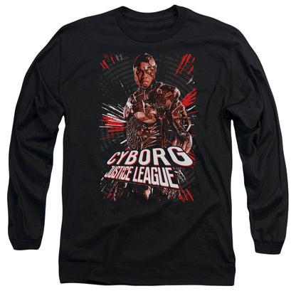 Justice League Movie Cyborg Mens Long Sleeve Shirt Black Officially Licensed