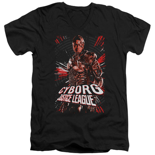 Justice League Movie Cyborg Mens Slim Fit V-Neck T Shirt Black