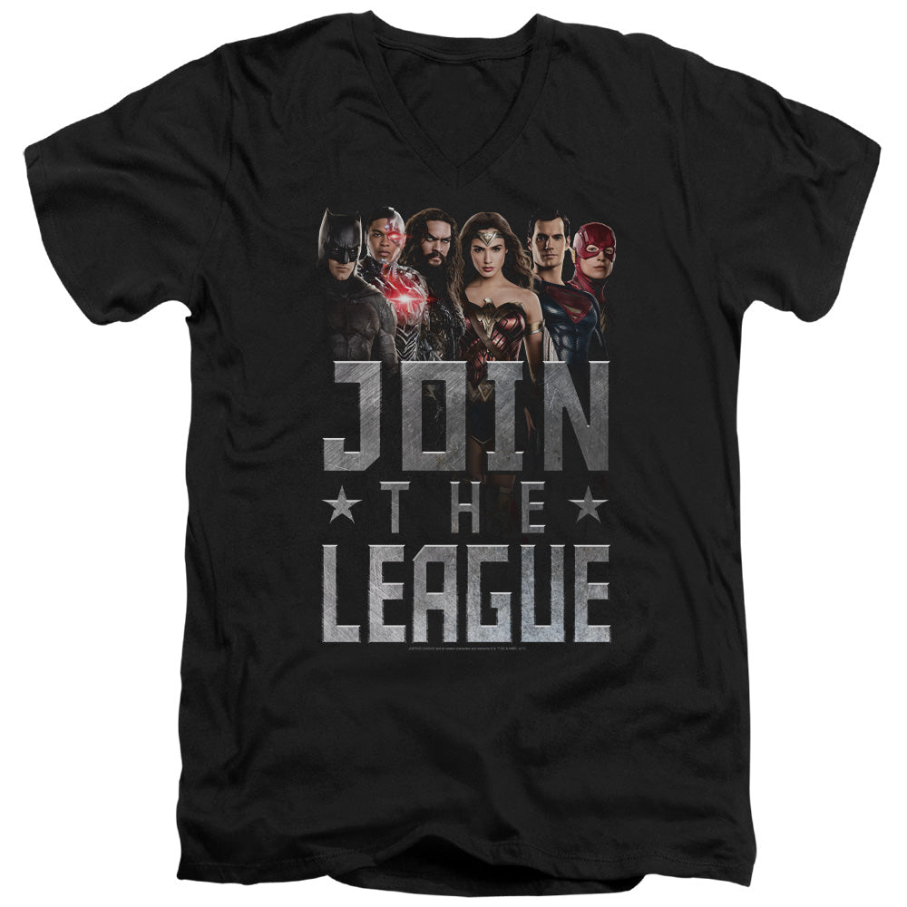 Justice League Movie Join the League Mens Slim Fit V-Neck T Shirt Black