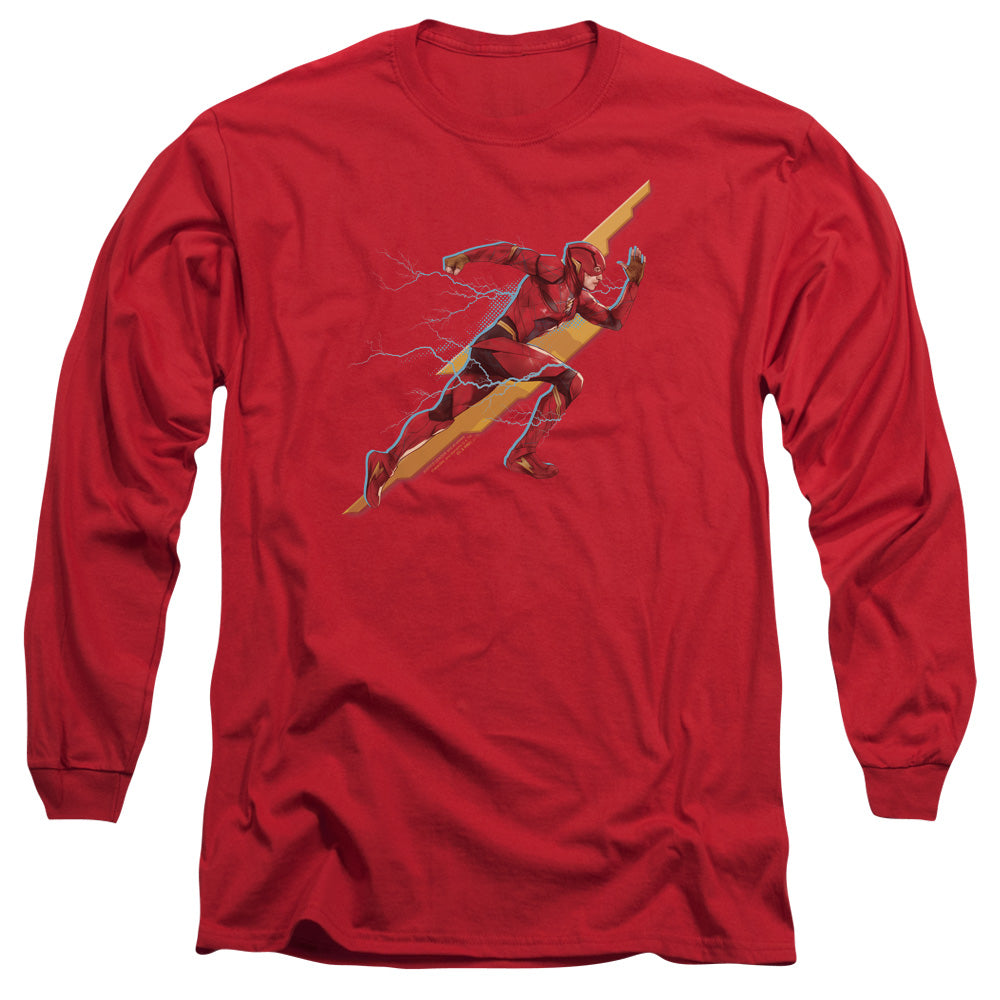Justice League Movie Flash Forward Mens Long Sleeve Shirt Red Officially Licensed