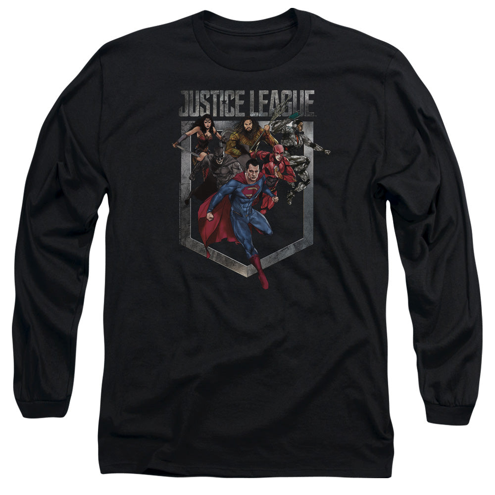 Justice League Movie Charge Mens Long Sleeve Shirt Black Officially Licensed