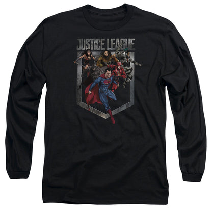 Justice League Movie Charge Mens Long Sleeve Shirt Black Officially Licensed