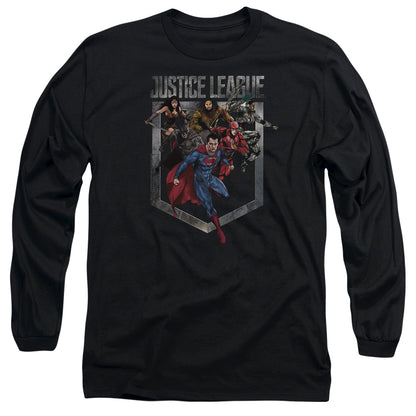 Justice League Movie Charge Mens Long Sleeve Shirt Black Officially Licensed