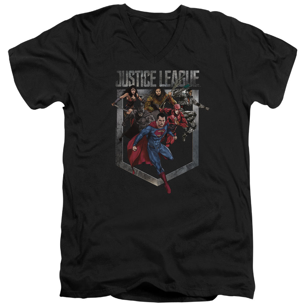 Justice League Movie Charge Mens Slim Fit V-Neck T Shirt Black