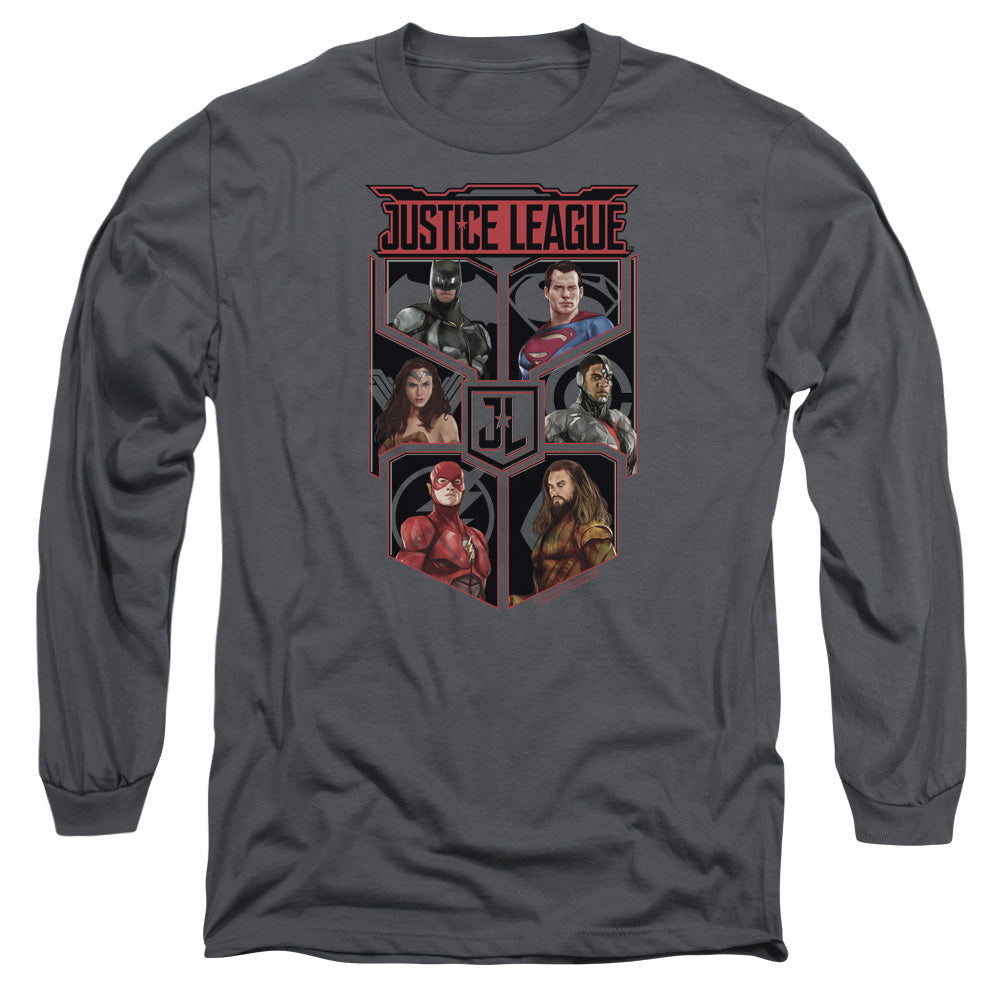 Justice League Movie League Of Six Mens Long Sleeve Shirt Charcoal Officially Licensed