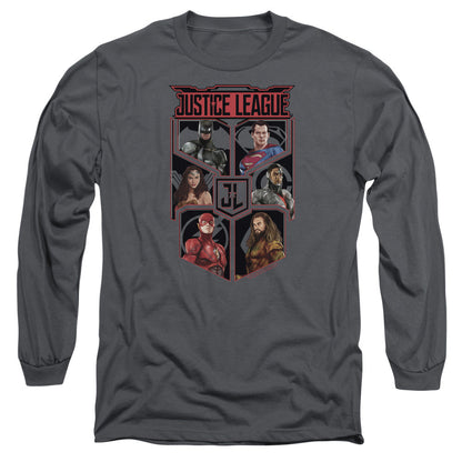 Justice League Movie League Of Six Mens Long Sleeve Shirt Charcoal Officially Licensed