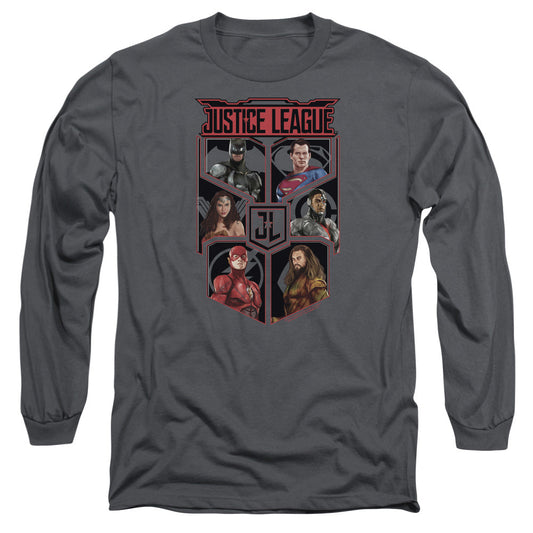 Justice League Movie League Of Six Mens Long Sleeve Shirt Charcoal Officially Licensed