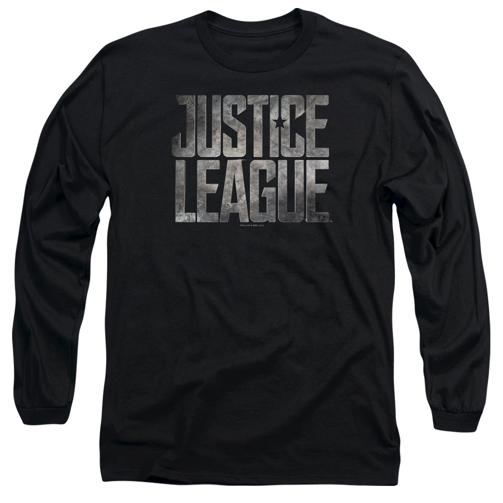 Justice League Movie Metal Logo Mens Long Sleeve Shirt Black Officially Licensed