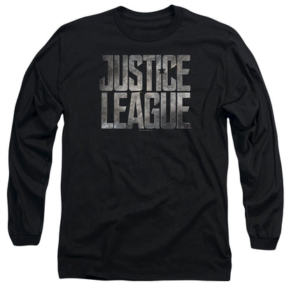 Justice League Movie Metal Logo Mens Long Sleeve Shirt Black Officially Licensed