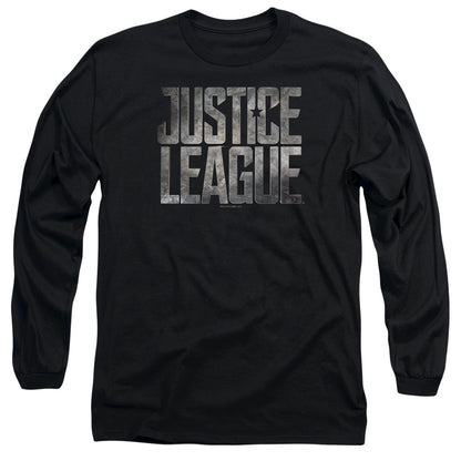 Justice League Movie Metal Logo Mens Long Sleeve Shirt Black