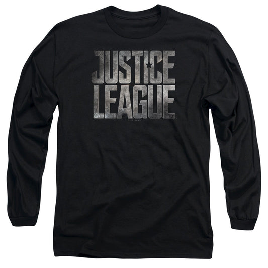 Justice League Movie Metal Logo Mens Long Sleeve Shirt Black