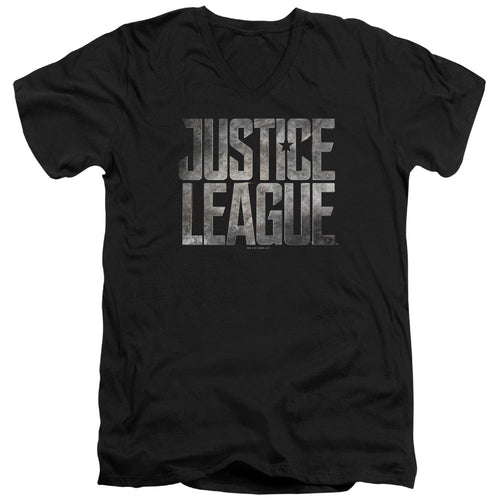Justice League Movie Metal Logo Mens Slim Fit V-Neck T Shirt Black