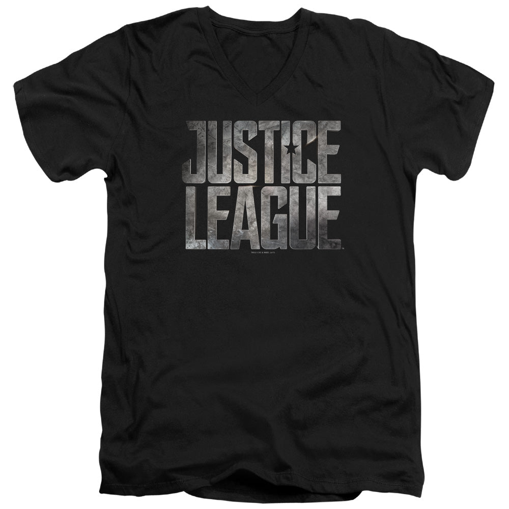 Justice League Movie Metal Logo Mens Slim Fit V-Neck T Shirt Black