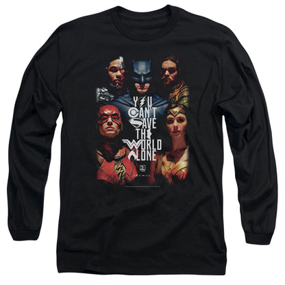 Justice League Movie Save The World Poster Mens Long Sleeve Shirt Black Officially Licensed