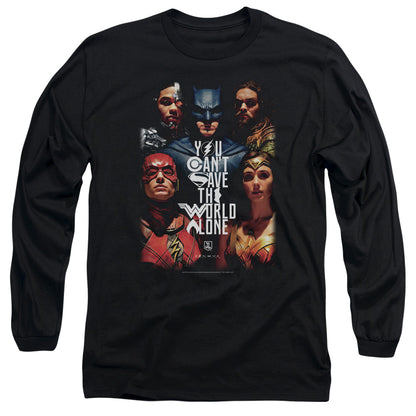 Justice League Movie Save The World Poster Mens Long Sleeve Shirt Black Officially Licensed