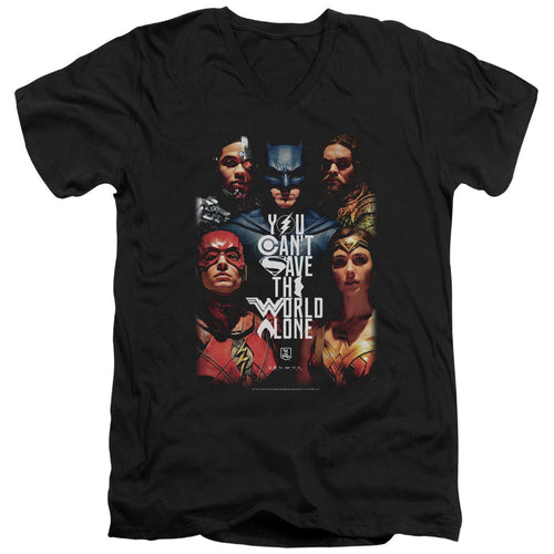 Justice League Movie Save the World Poster Mens Slim Fit V-Neck T Shirt Black