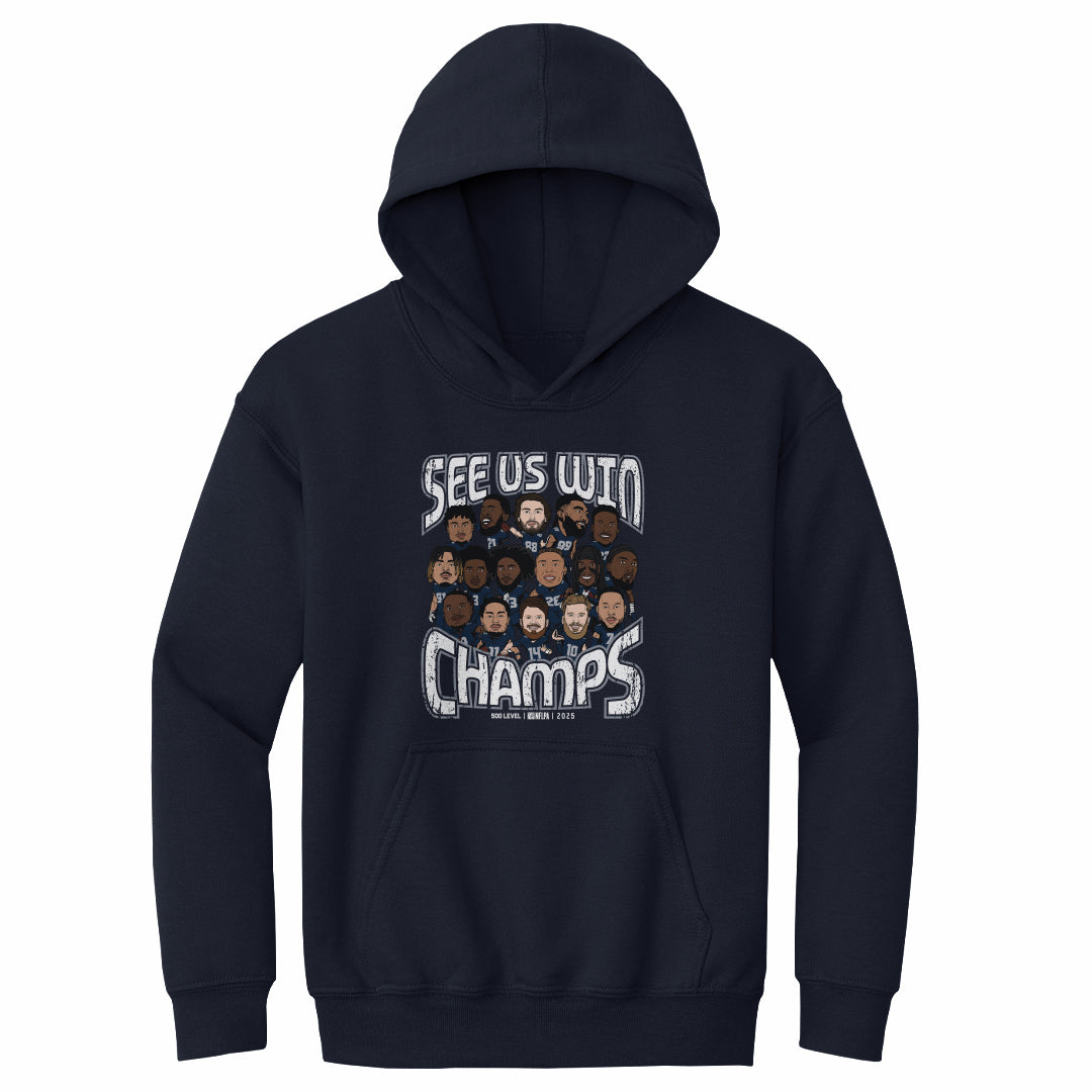 Seattle Football 2025 Champs Cartoon WHT