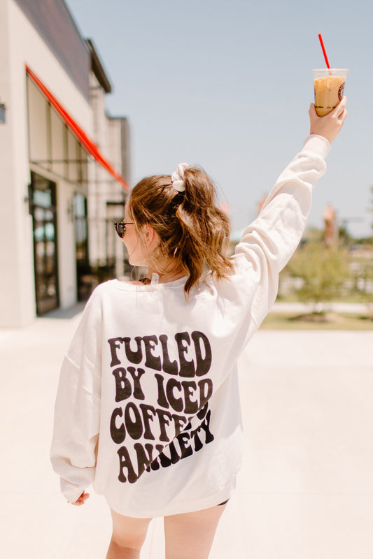 Fueled By Coffee and Anxiety Graphic Womens Crewneck Sweatshirt