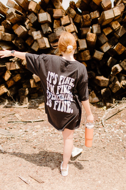It's Fine Graphic Tee Womens T Shirt or Crewneck Sweatshirt Black