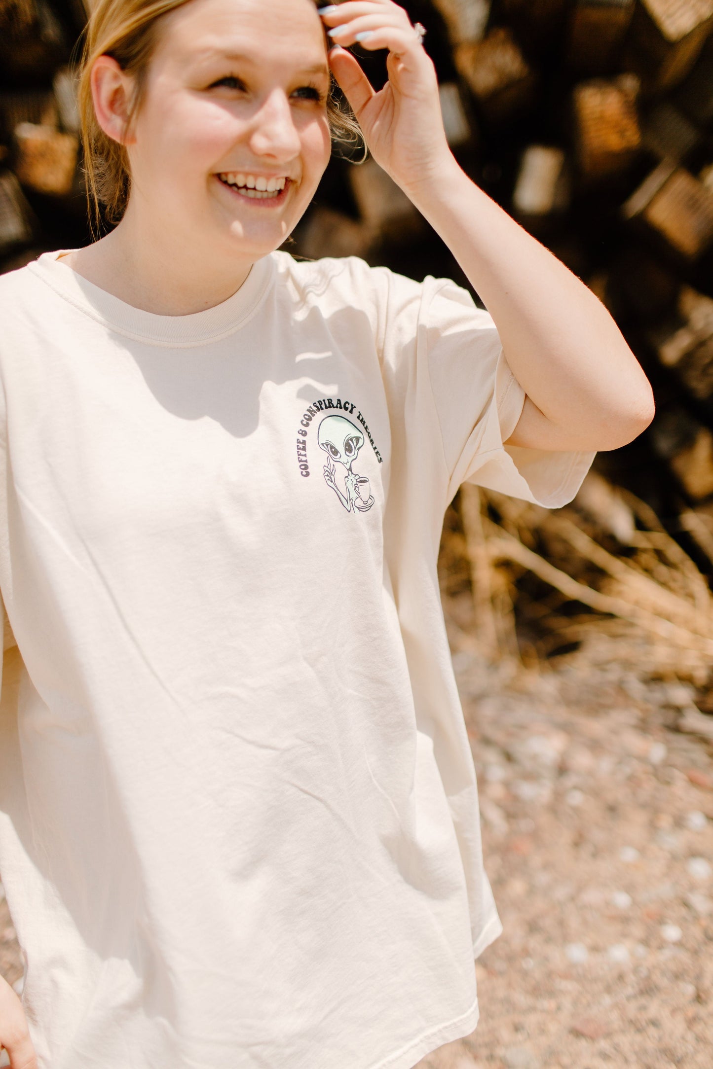 Let’s Get Coffee and Talk Conspiracy Theories Graphic Tee Womens T Shirt