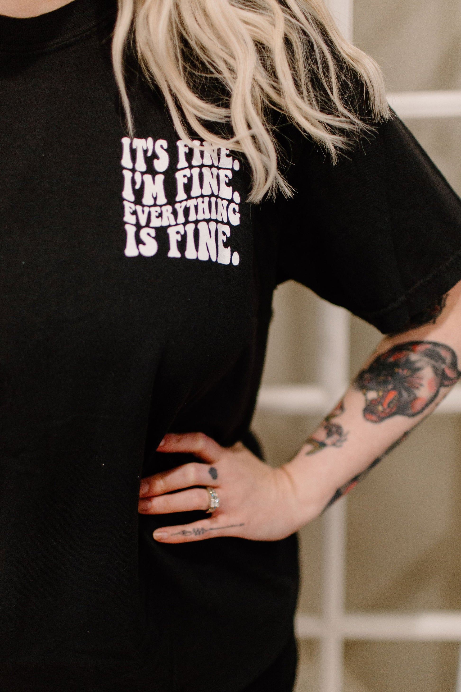 It's Fine Graphic Tee Womens T Shirt or Crewneck Sweatshirt Black