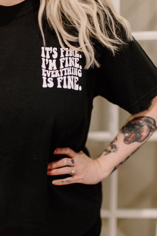 It's Fine Graphic Tee Womens T Shirt or Crewneck Sweatshirt Black