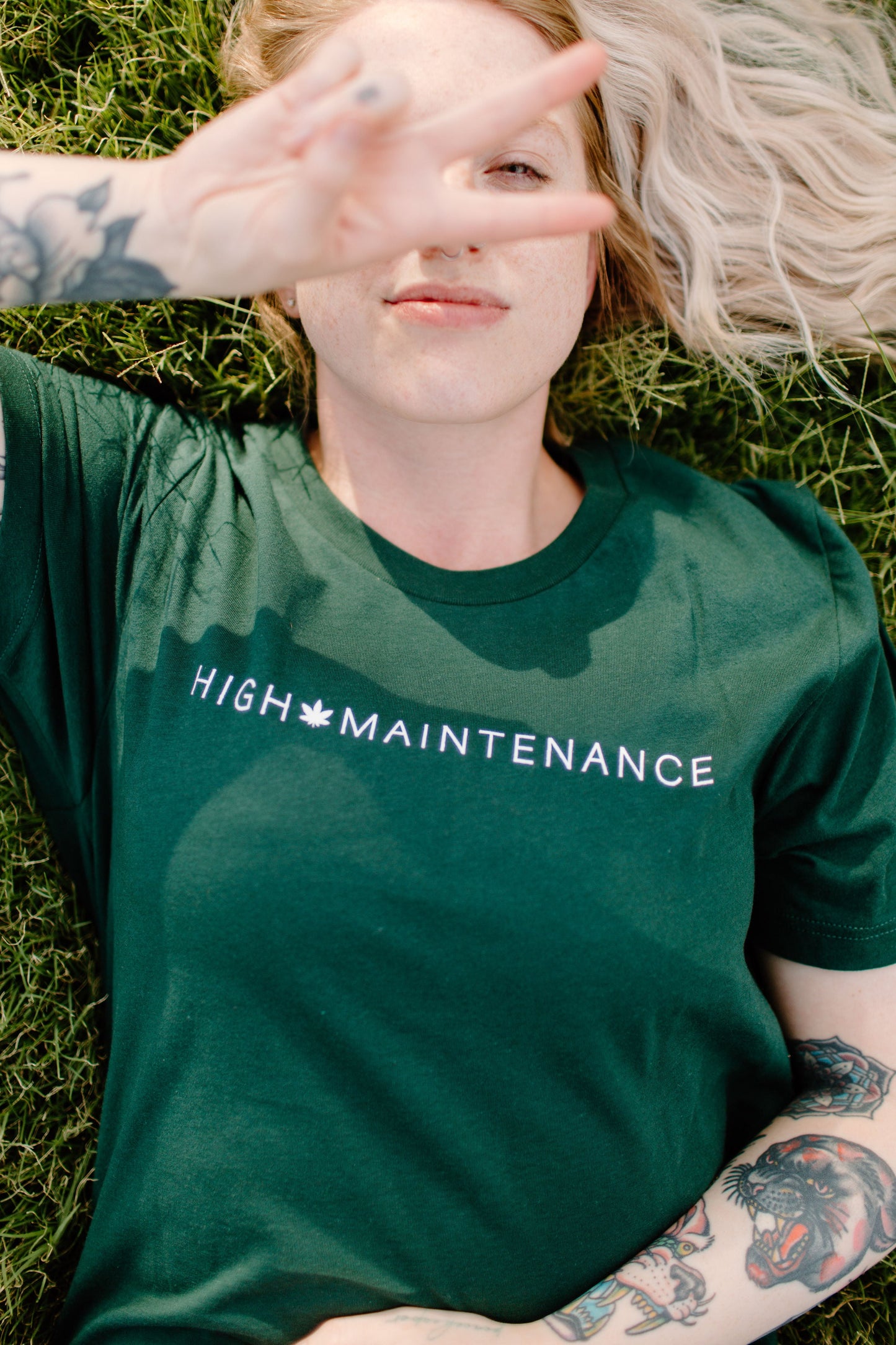 High Maintenance Womens Crewneck Sweatshirt or Graphic Tee T Shirt Green