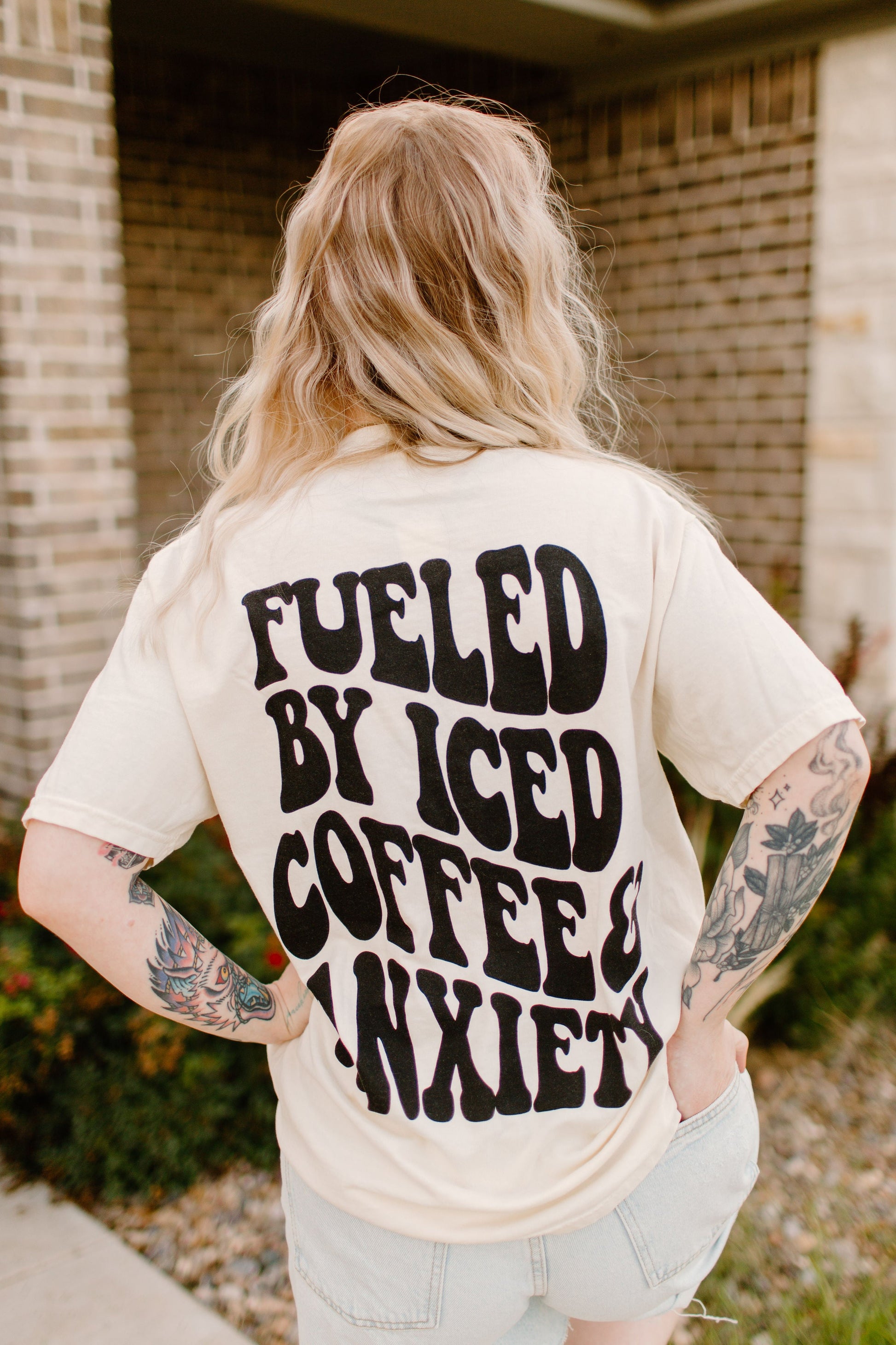 Fueled By Iced Coffee and Anxiety Graphic Tee Womens T Shirt or Sweatshirt Hoodie