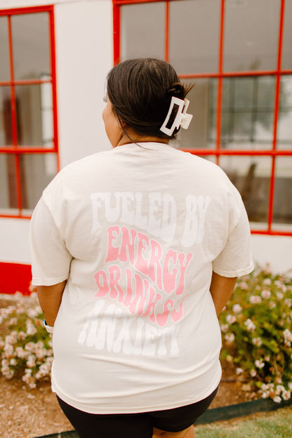 Fueled By Energy Drinks and Anxiety Graphic Tee Womens T Shirt