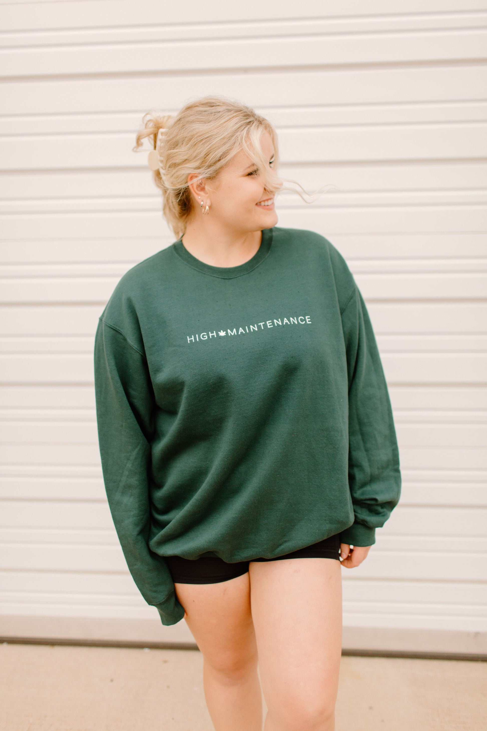 High Maintenance Womens Crewneck Sweatshirt or Graphic Tee T Shirt Green
