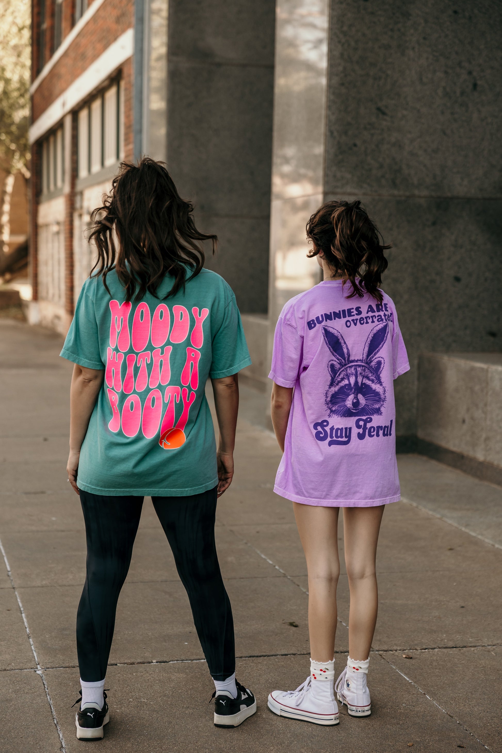 Moody With A Booty Graphic Tee Womens T Shirt Neon Pink and Coral