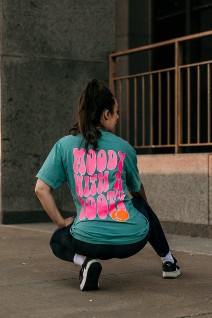 Moody With A Booty Graphic Tee Womens T Shirt Neon Pink and Coral